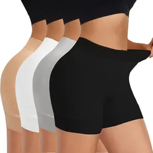 ZENUTA 4 Pack Slip Shorts for Women Under Dresses Seamless Anti Chafing Shorts Women Smooth Boy Shorts Underwear Summer(Short-4pcs Black White Nude Gray 3XL)