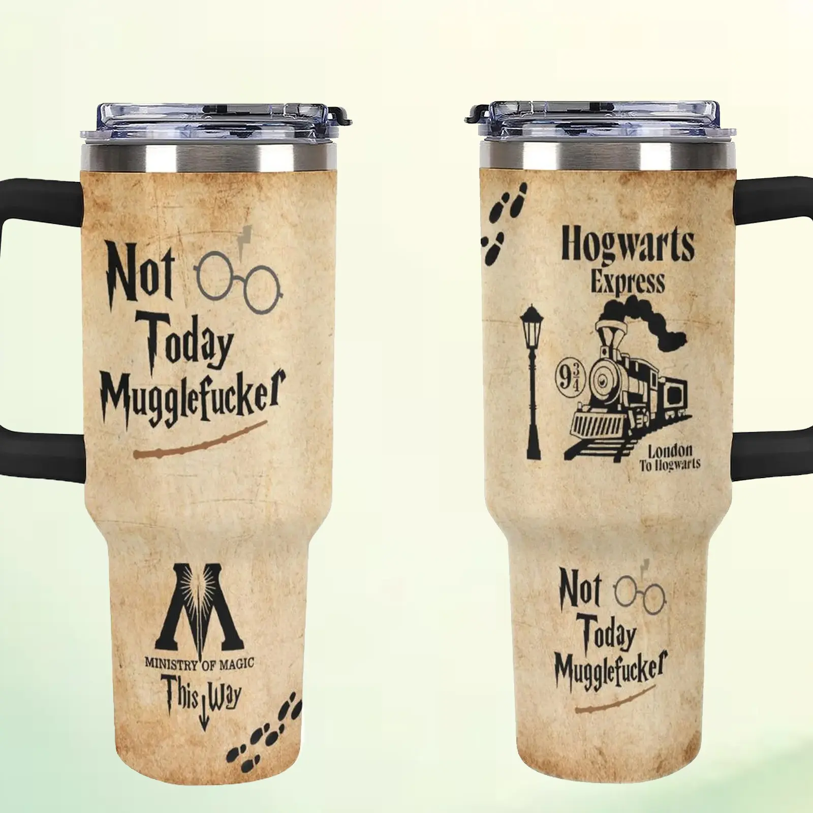 Wizard 40oz Tumbler Gift for Wizarding Fans Not Today, Funny Magic World 40oz Tumbler Christmas Birthday Halloween Present for Fans Cute Fantasy Gift Book Lover Drinkware Magical Symbols Stainless Steel Cup
