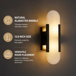 13.8in Alabaster Wall Sconces,Natural Marble Wall Lighting,Alabaster Wall Lamp for Bedroom Stairs, Living Room, Vanity, Hallway Bedside(Bulb Included)