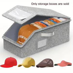 13 Hats Storage Box with Transparent Window & Cardboard Base - Heavy-Duty Foldable Organizer Suitable for Hats, Non-Woven Fabric & TPU Cover, Zipper Closure, Stackable Shelf Box for Closet, Attic, Gear Storage