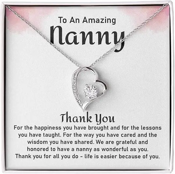 Forever Heart Necklace To An Amazing Nanny Necklace Gift, Necklace For Nanny Birthday Gift, Appreciation Necklace Gifts, Nanny From Kids, Child Caregiver Gifts For Women With Meaningful Message Card And Box For Her