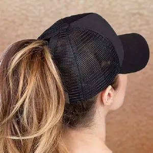 Ponytail Cap CC Solid Mesh Women Adjustable Trucker Hat