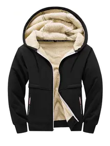 Men's Fleece Hoodie Jacket with Zipper Design, Fitted Long Sleeve Thicken Fabric, Casual Outdoor Wear, Fall & Winter Fashion