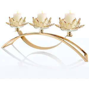 Tabletop Flower  Candelabra with 3arm,Decorative  Lotus Flower Candle Holder,Table Decor for Pillar candle1.5''()