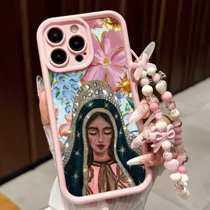 Religious Madonna Design Phone Case with Lanyard, Tpu Shockproof High-Edge Staircase Cover, Compatible with Apple Smartphone Models