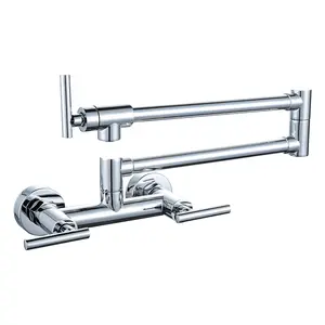 WOWOW Pot Filler Faucet for Both Hot and Cold Water, Solid Brass Pot Filler Folding Faucet Polished Chrome Pot Filler Wall Mount Stove Faucet