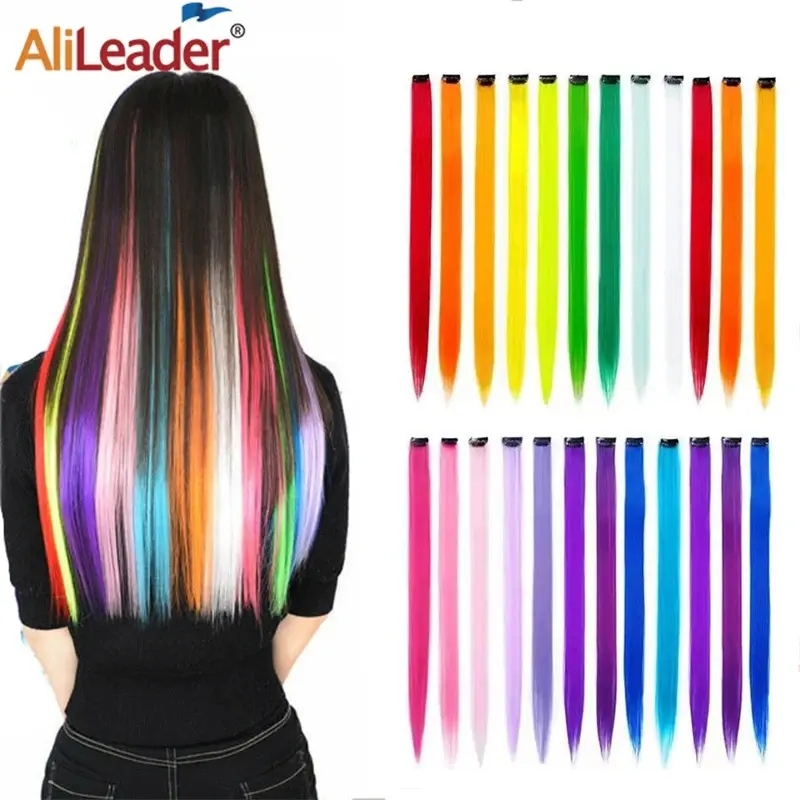 New Alileader Clip On Hair Extension 57Color  Straight Hair Extension Clip In Hairpieces High Temperature Faber Hair Pieces