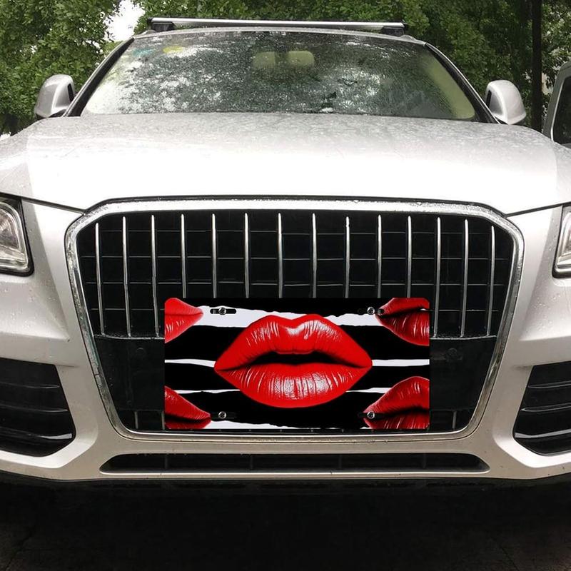 Personalized License Plate Frames Car Front License Plate Cover Red Lips Kiss Rust-Proof Aluminum Holder 6x12 Inch Universal US Standard