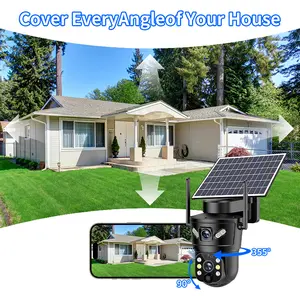 D05 Wireless Solar Dual-Lens Security Camera 6MP, Full-Color Night Vision, Two-Way Talk, Remote Access via App, Yard/Garage Monitoring,Dual Lens, AI Motion Alert, IP66 Weatherproof No Wiring,Outdoor Solar PTZ Camera