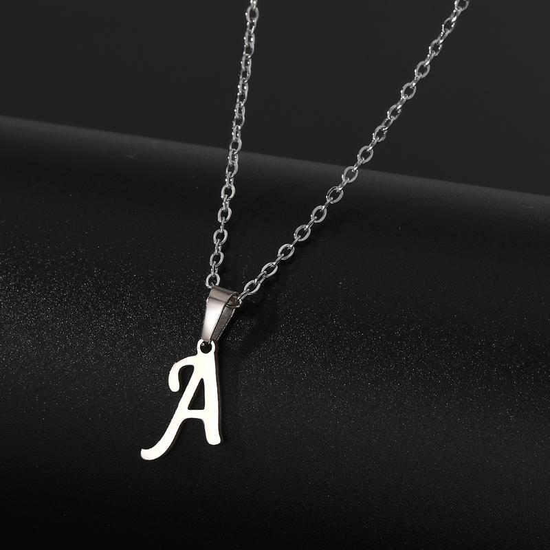 Stainless Steel English Alphabet 26 A-Z Letter Necklace Pendant Women Men Capital Initial Name Necklace Birthday Gift for Girl Couple Friends