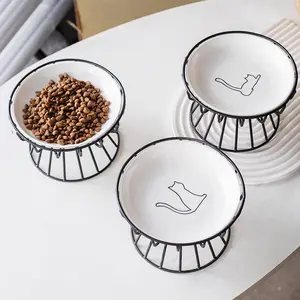 Ceramic Pet Feeding Plate Set Cute Pattern Design Easy to Clean Ceramic Bowl for Cats & Dogs Durable & Safe Material Paws