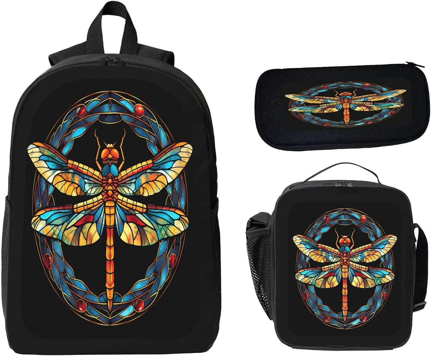 3PCS Backpack for Women & Men Palm Tree Sunset Ocean Adjustable Back Pack with Lunch Bag and Pencil Case Lightweight Casual Daypack Laptop Rucksack for Travel Work Camping Outdoor