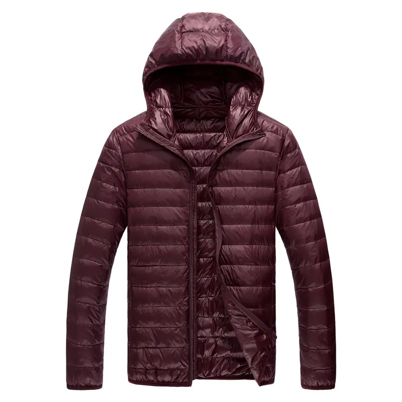 Down jacket wine red hooded