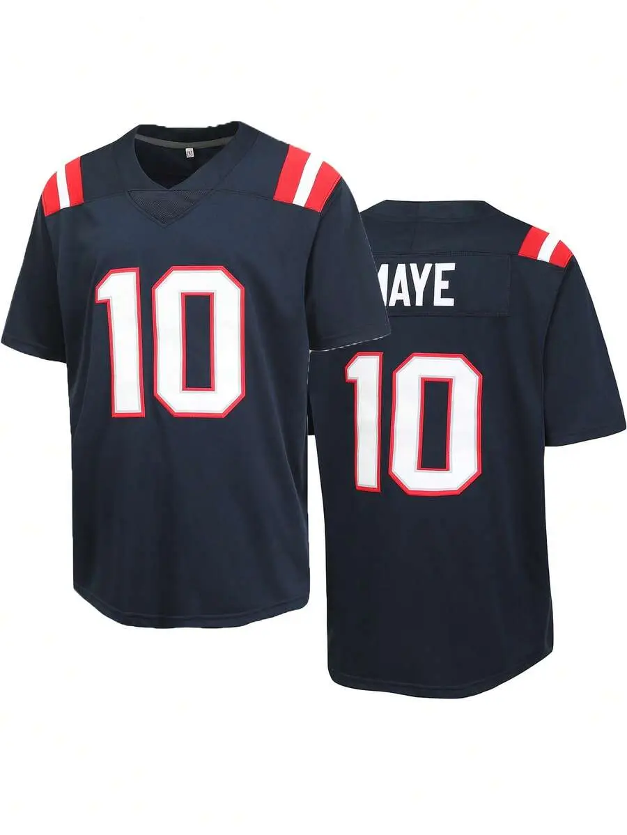 Atonmore Men's 10 Blue American Football Jersey Casual Short Sleeved Embroidered Stitching V-Neck T-Shirt Party Rugby Sports Top Spring