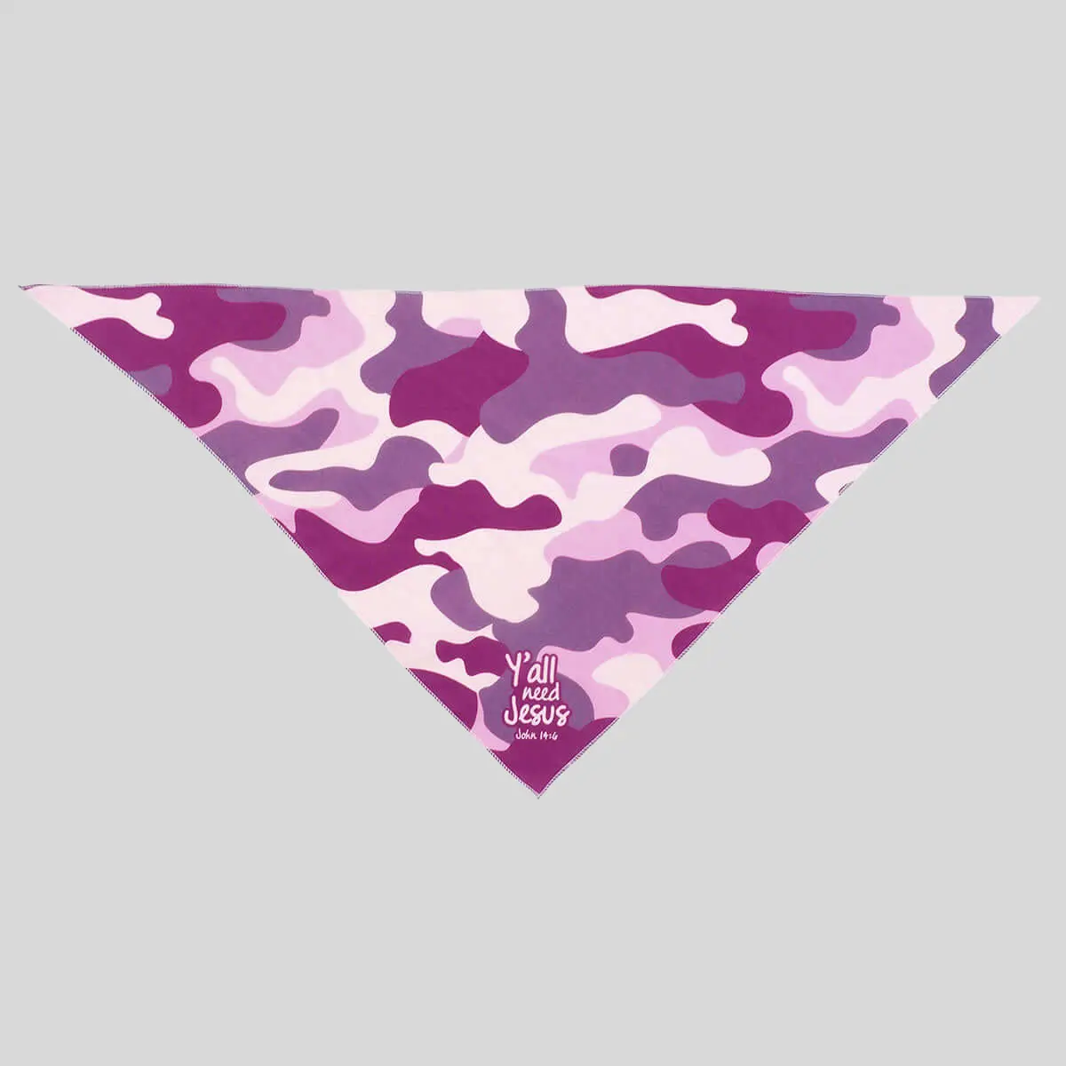 Paws & Pray Pet Bandana - LG/XL Size Classic Triangle Tie-On Adjustable Cotton Fabric Purple Camouflage Universal Neck Accessory for Dogs with "Y'all Need Jesus" Design, Machine Washable