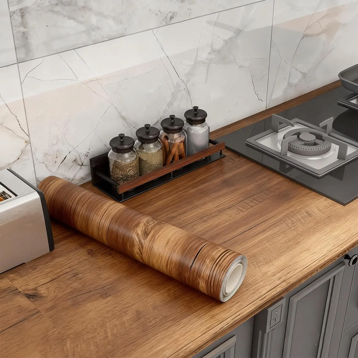 55cm Wide Wood Grain Vinyl Wallpaper, Waterproof Self-Adhesive Stickers for Door Wardrobe Cupboard Table, Home Decor, Stick On Wallpaper, Kitchen Wallpaper, Bathroom Peel and Stick Wallpaper