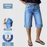 Flamingals Seam Front Roll Raw Hem Mid Rise Denim Bermuda Shorts Womenswear Stretchy 14.2" Inseam Summer Vibes