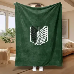 Attack Titan Survey Corps Badge-themed Blanket, Warm, Comfortable, Soft and Lightweight. It's A Seasonal Blanket Suitable for Various Scenarios. It's An Excellent Gift for Fans.