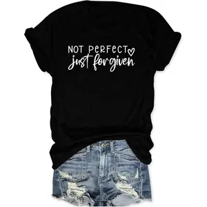 Not Perfect Just Forgiven Christian T-Shirt – Faith Graphic Tee with Heart Print for Women, Church & Casual Wear, Easter Good Friday Gift Top Breathable