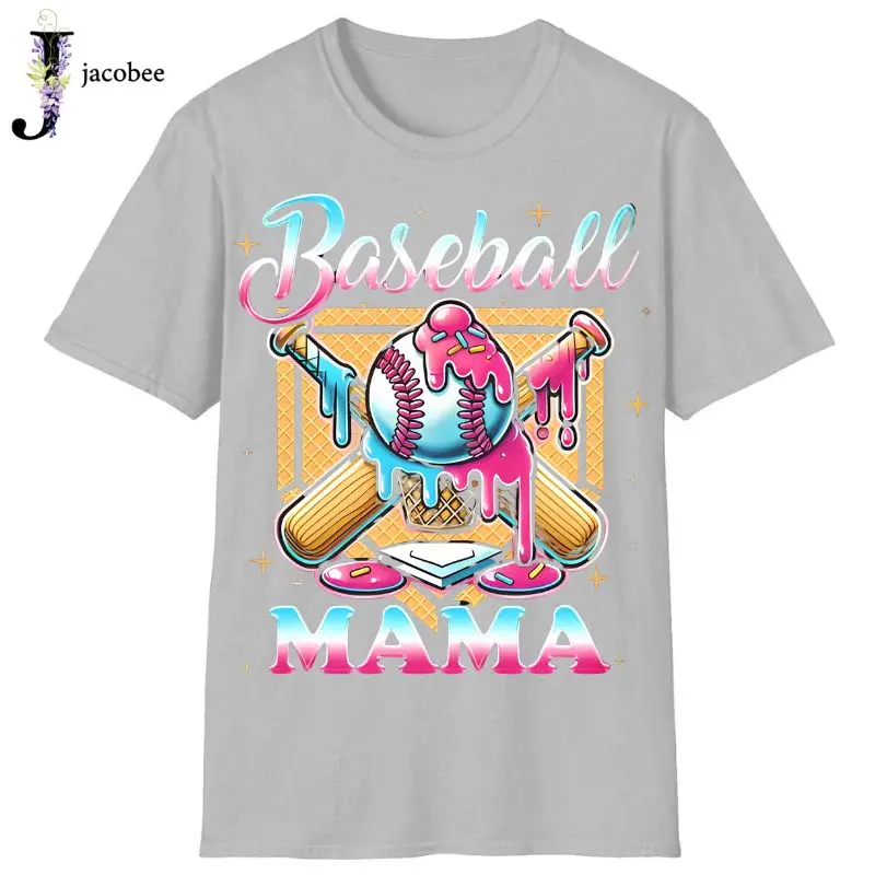 Baseball Mama Drip T-Shirt, Custom Ice Cream Drip Tee for Team Moms, Perfect Baseball tshirt for Mother's Day 2025 Gift Comfort Cotton