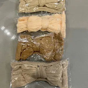 4 Pieces Newborn Baby Double Bow Headband Set Cute Baby Coffee Color Bow Headband Set New Baby Bow Headband Set