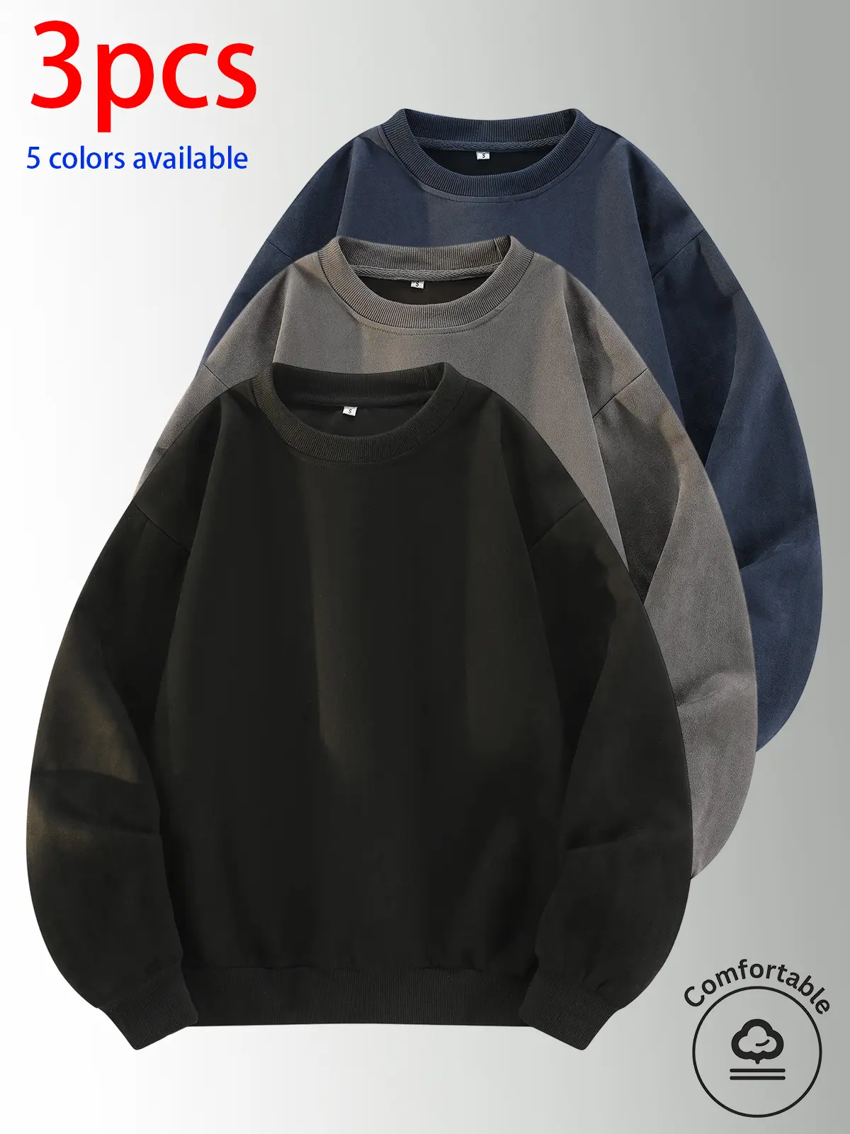 3-pack: men’s crewneck sweatshirt, men’s pullover sweatshirt.Loose, comfortable fit, no print design—simple and versatile for home, everyday casual wear, campus, and commuting to work. 3-pack: men’s crewneck sweatshirt, men’s pullover sweatshirt.Loose, comfortable fit, no print design—simple and versatile for home, everyday casual wear, campus, and commuting to work.
