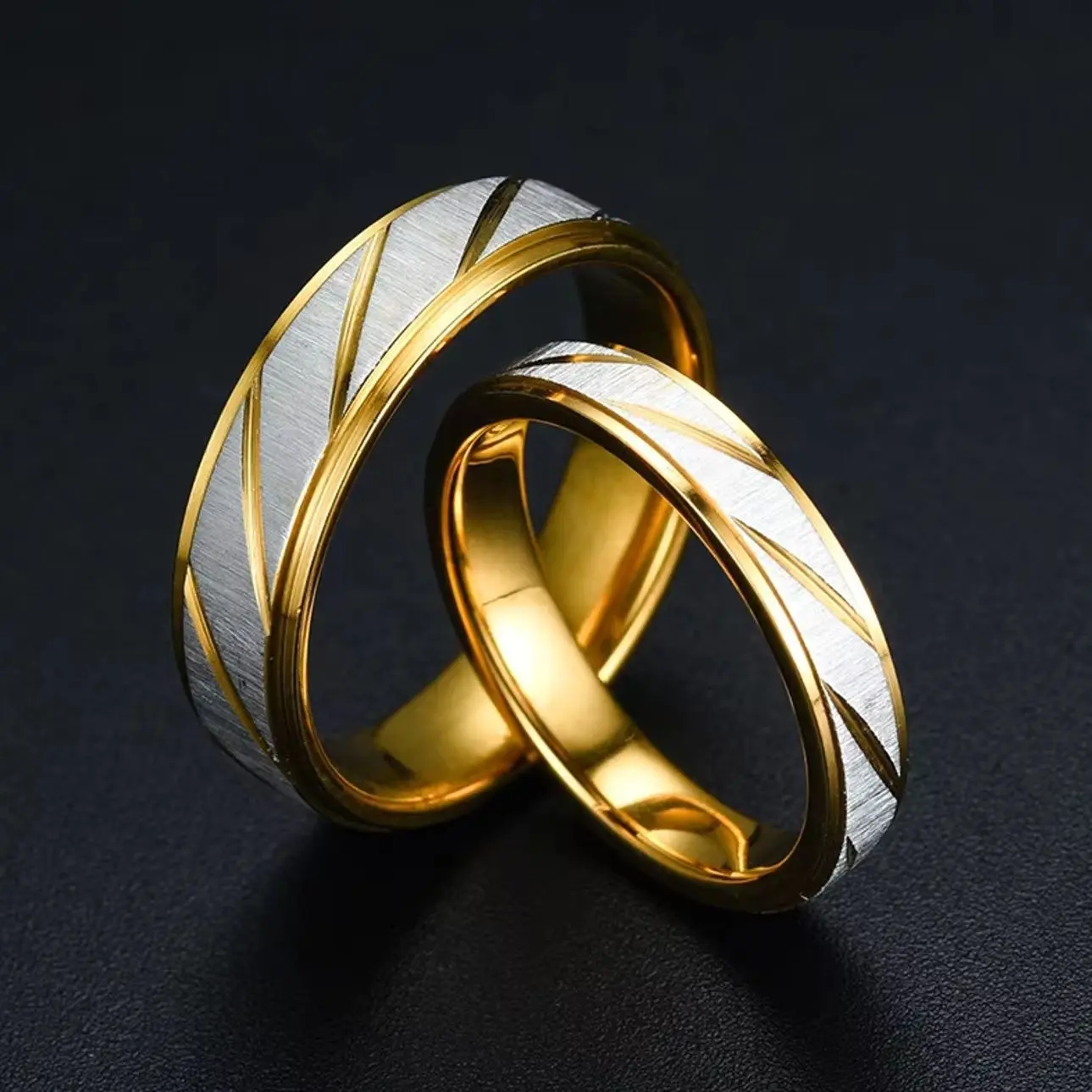 Wave Pattern Stainless Steel Couple Ring, Titanium Wedding Engagement Promise Band