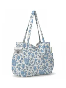 Corduroy Tote Bag, Floral Shoulder Bag, Large Capacity Handbag, Multi-Pocket Commuter Bag, Vintage Women's Bag, Casual Travel Tote, Vintage Trendy Tote, Stylish Versatile Bag