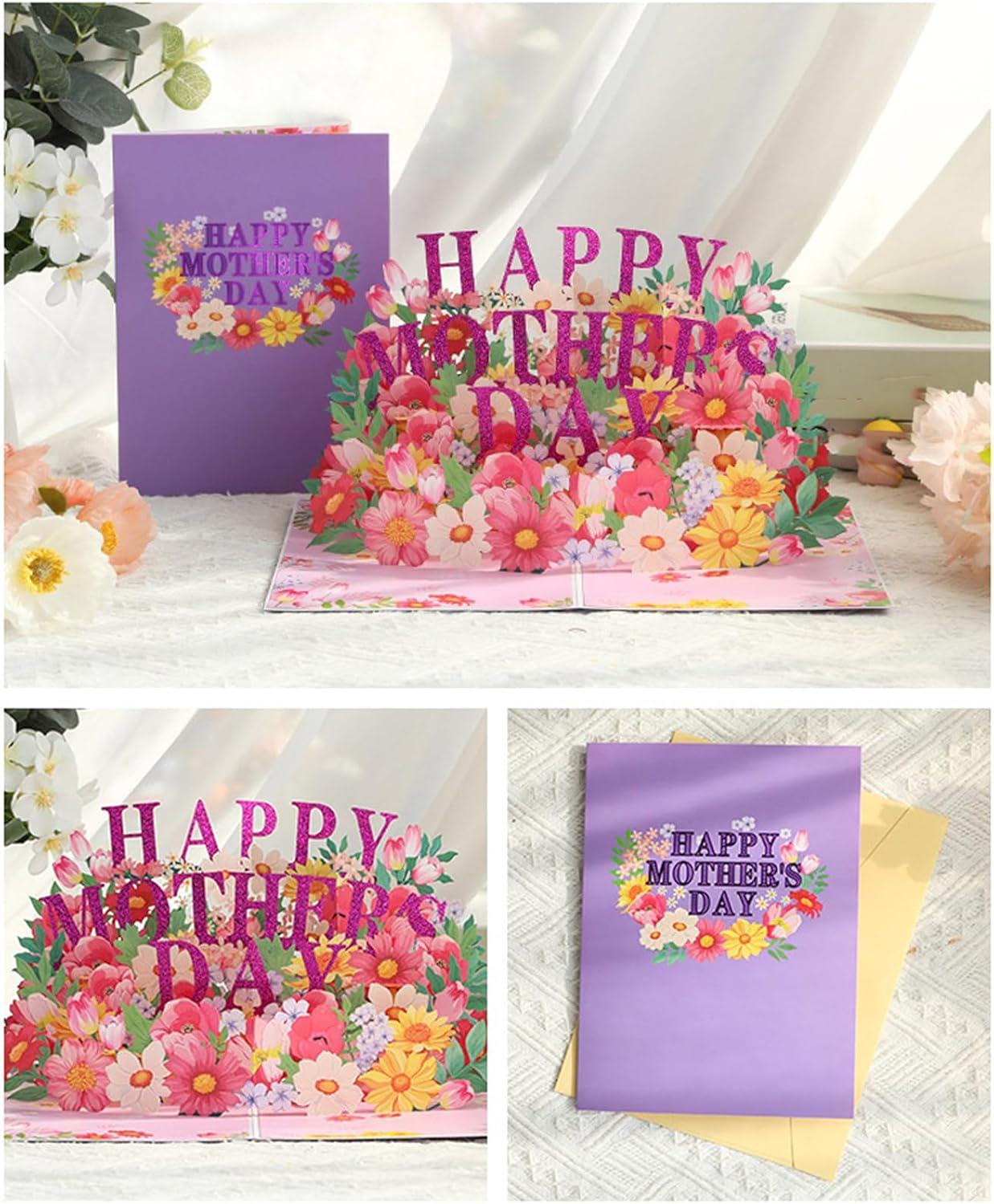 Elegant 3D Popup Invitation Card for Mother's Day Handmade Greeting with Envelope Foldable Paper Blessing Handmade Mother's Day Card