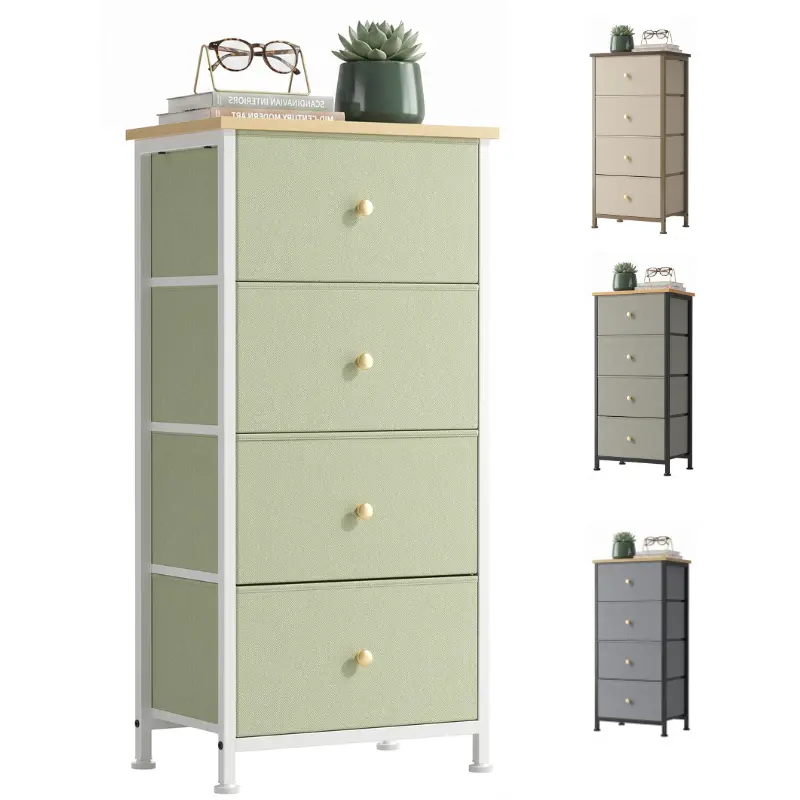 Dresser for Bedroom with 4 Storage Drawers, Small Dressers Chest of Drawers Fabric Dresser with Sturdy Steel Frame 4-drawer storage cabinet - suitable for bedrooms, living rooms, and wardrobes