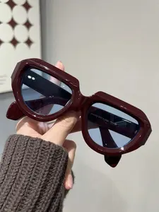 Women's Wine Polygonal Futuristic Hip-Hop Sunglasses, Trendy Styling Sunglasses, Modern Trendy Sunglasses, Uv400 Protection, Casual Daily Wear, Perfect New Year & Valentine's Gift