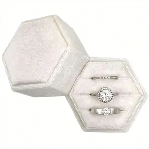 Velvet Ring Box Hexagonal Three Slot Wedding Day Ring Holder, Ideal for Wedding Ceremonies, Stores Multiple Rings, Perfect Wedding Ring Choice, Jewelry Boxes