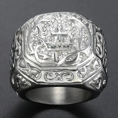 316L Stainless Steel Ring for Men Rock N Roll Carved Cross Crown Mens Ring Fashion Jewelry Gift