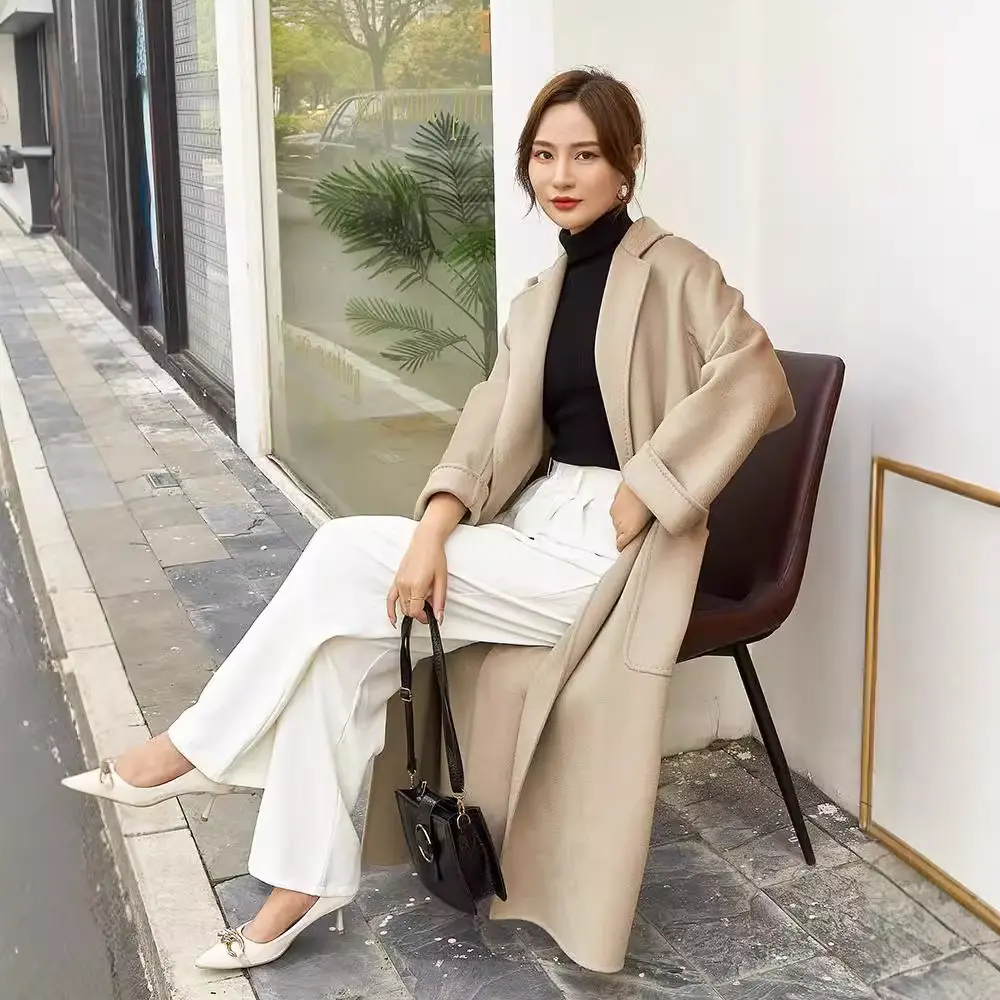 Labbro Cashmere Coat Long Woolen Jacket for Women 2024 High-end Elegant