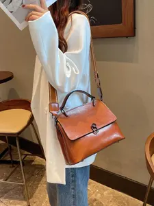 Women's Solid Color Retro Shoulder Bag, Fashionable Large Capacity Tote Bag for Work & Study, Casual Trendy Versatile High-quality Daily Commuting Bag