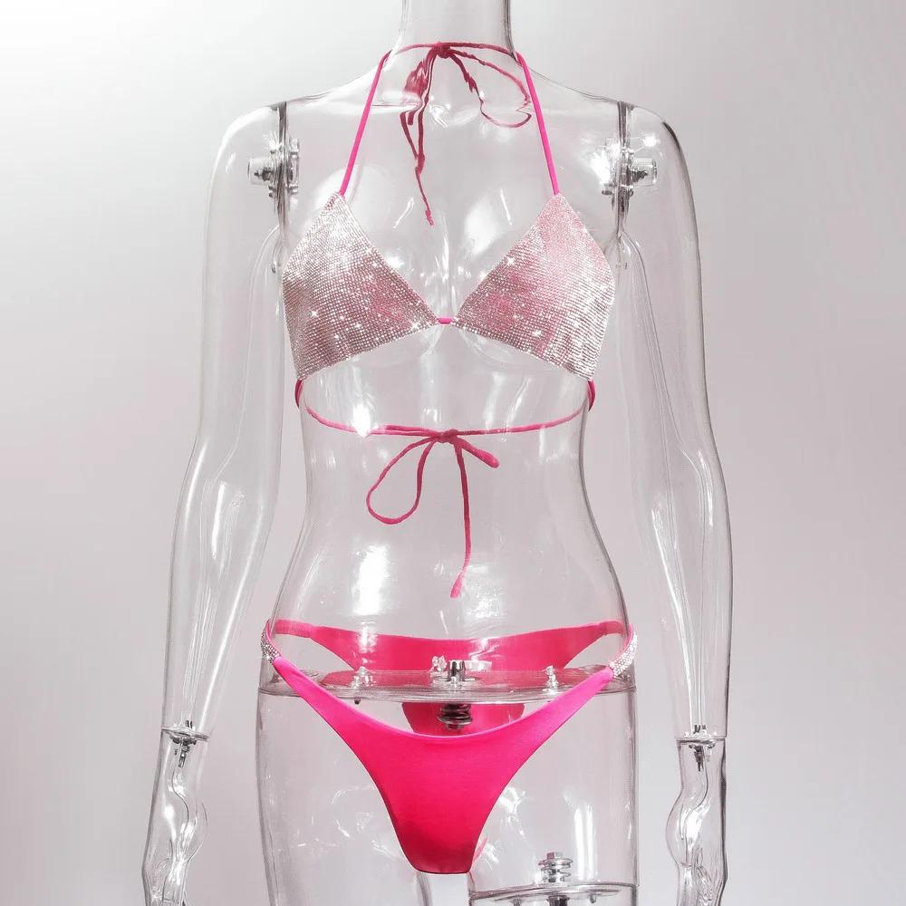 Halter Jewelled Sequins Diamond Bikini Women Swimsuit Female Swimwear Two Pieces Bikini Set Mini Micro Bathing Suit Swim Lady