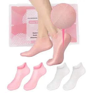 2 Pairs Silicone Moisturizing Socks for Women, Aloe Gel Pedicure Foot Spa Socks, Anti-Slip Overnight Foot Care for Dry Cracked Feet