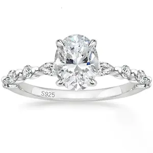 3 CT 925 Sterling Silver Ring Oval Cut Cubic Zirconia Engagement Solitaire Halo Promise Ring for Women