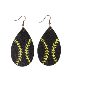 Black & Yellow Softball Leather Earrings