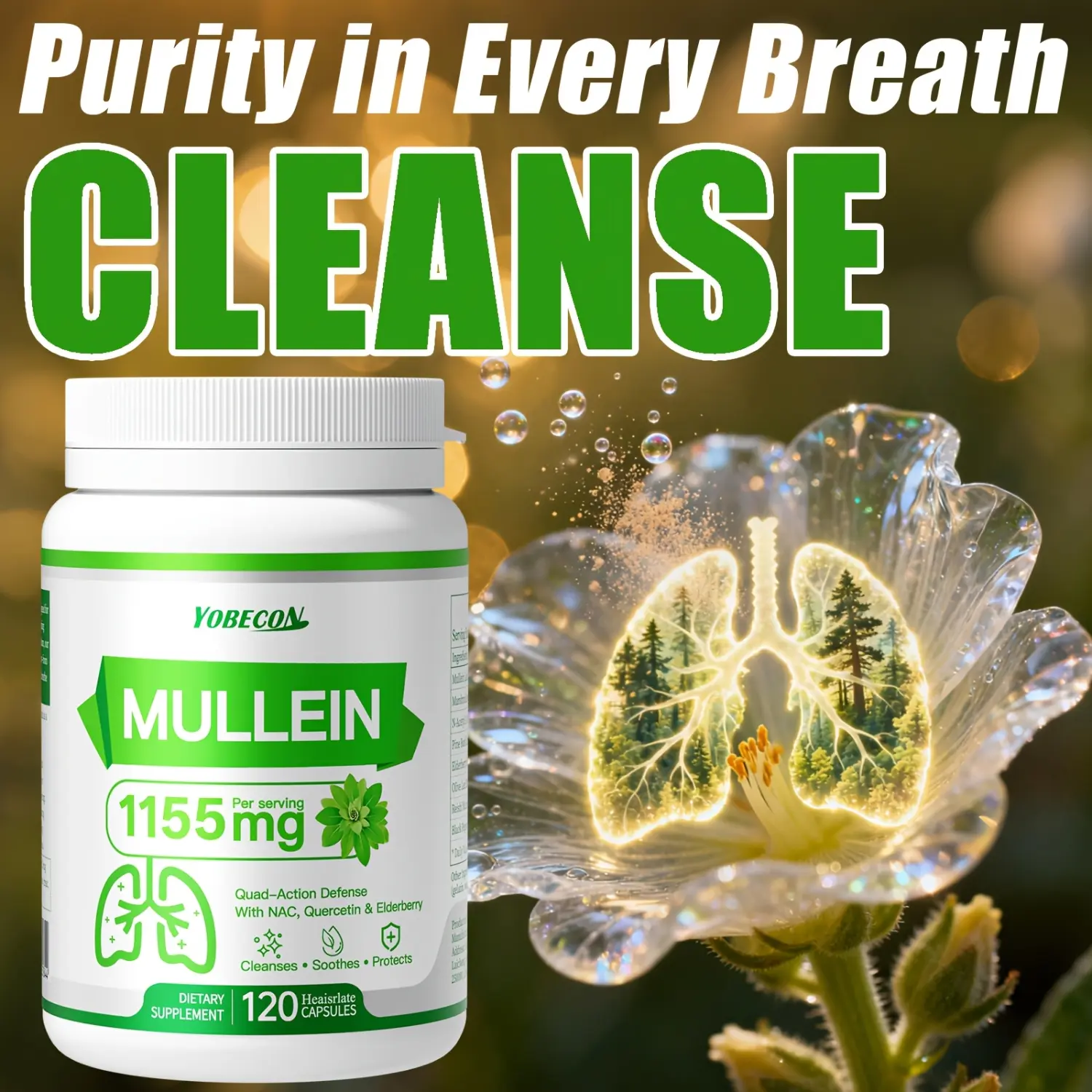 Mullein NAC Supplement Respiratory Support Mullein Leaf Airway Support Immune Support 120 Capsules