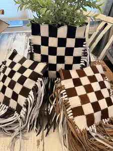 cowhide checkered leather crossbody