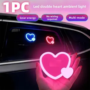 Enhance Night Visibility New Model Car Solar Neon Heart-Shaped Decorative Light LED Triangular Window Lights Interior Love-Themed Atmosphere Lights Multi-Mode No Wiring Required