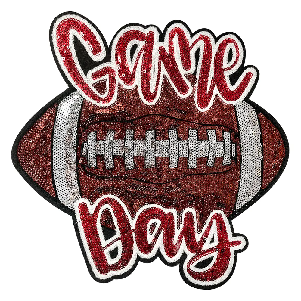 Large Sparkle Sequin Embroidered Patches - Iron-On/Sew-On Applique DIY Accessories for Game Day Rugby, Football, Clothes, Bags, Jackets, Sparkle Sequins