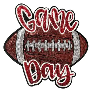 Iron On Sequin Patches Game Day Rugby Football Embroidered Sew On Applique Large DIY Accessories Fashion Decoration for Clothes Bags Jeackets