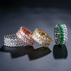 Boho Female Big Wide Double Row Teardrop zircon Ring Luxury Fashion Silvery Yellow Rose Golden Color Love Engagement Ring Vintage Wedding Rings