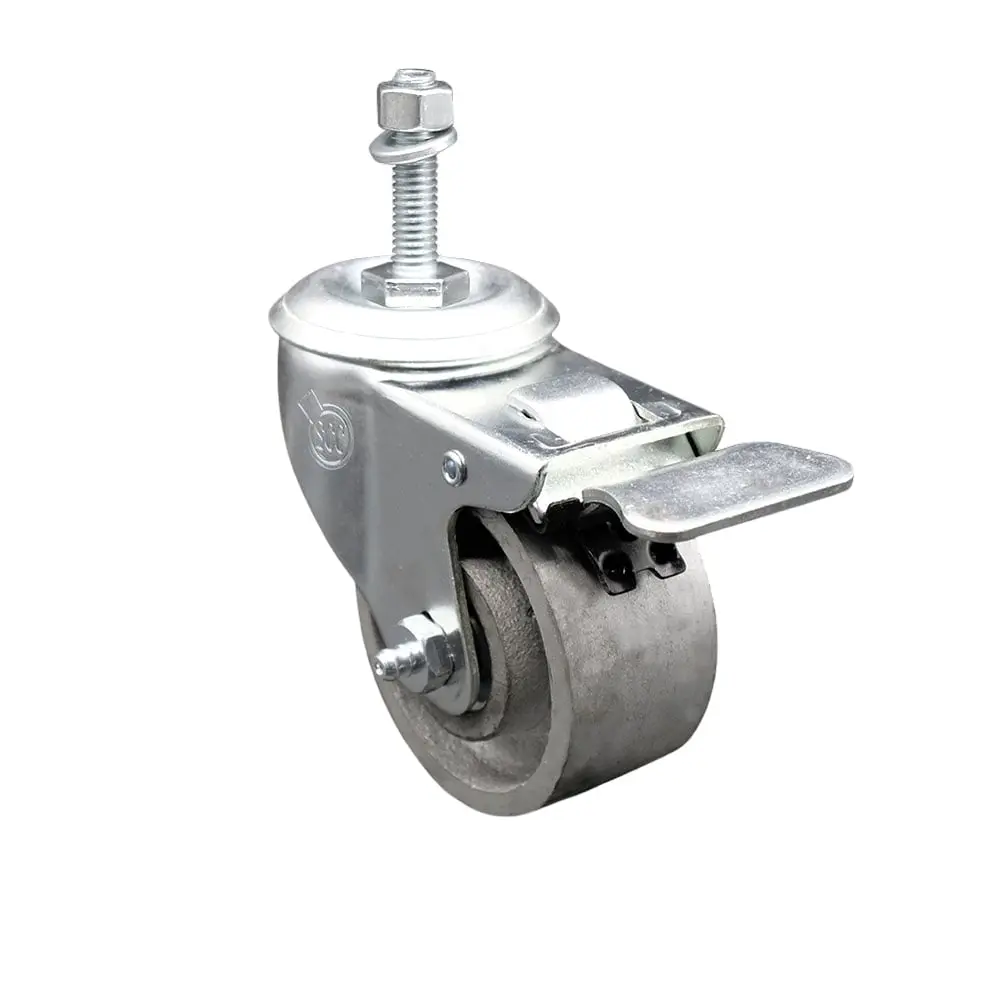 Service Caster SCC-TSTTL20S314-SSS-M1015 Semi Steel Cast Iron Swivel Threaded Stem Caster, Threaded Castors with 3 x 1.25 in. Silver Wheel, 10 mm Stem, and Total Locking Brake