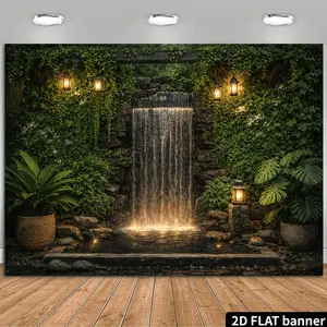 2D Flat Banner Polyester Photography Backdrop, HD Digitally Printed Lush botanical Waterfall Garden Background, Soft Lightweight Foldable Washable for Portraits, Video Studio, Livestream, Party Decor, and Event Photo Booth