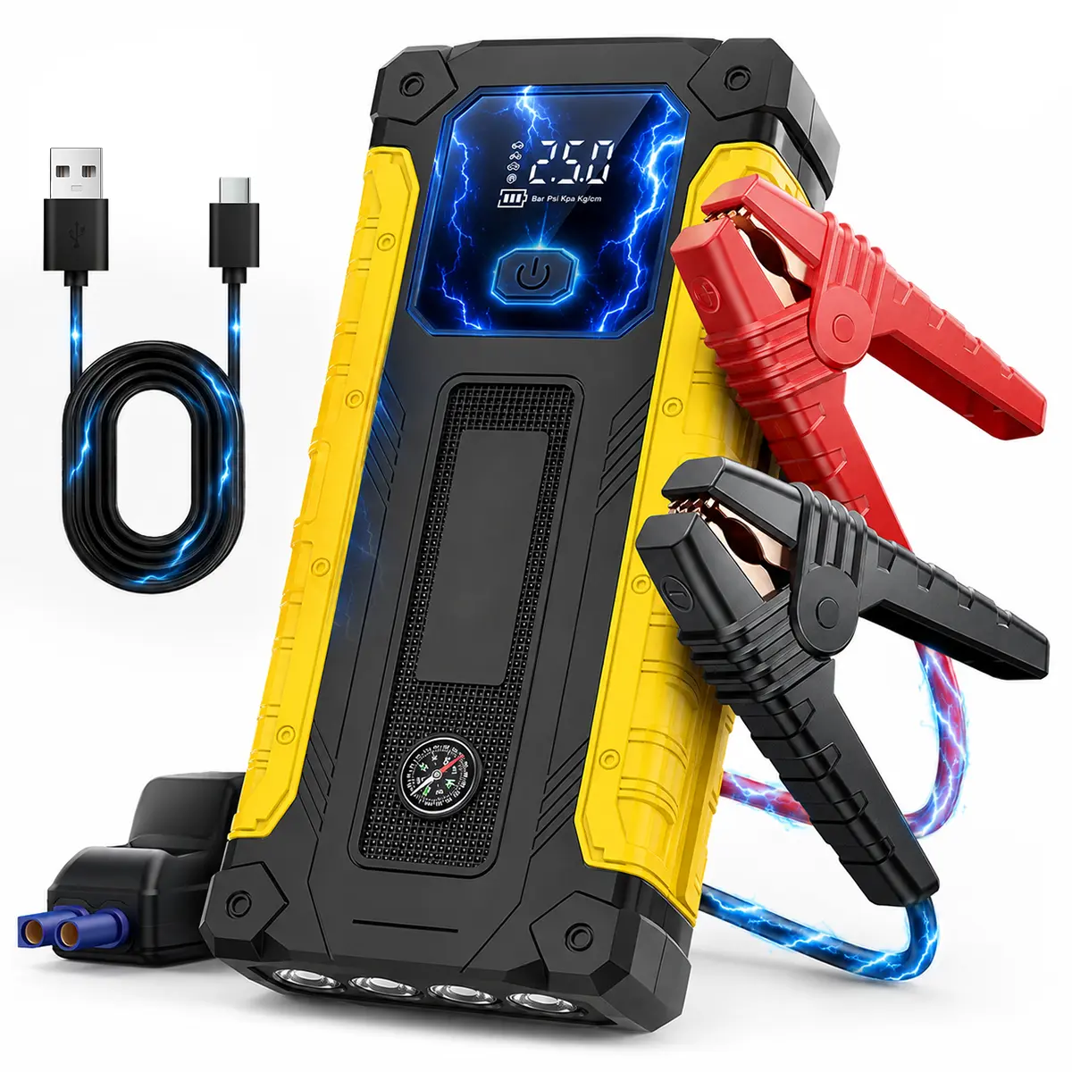 10000mAh Jump Starter Portable 12V Battery Booster Power Bank LED Light,  Emergency Floodlight & Charger, Smart Jumper 12V Lithium Jump Box with Jumper Cables, Power Bank with USB, Cars SUVs Trucks,Local warehouse shipping