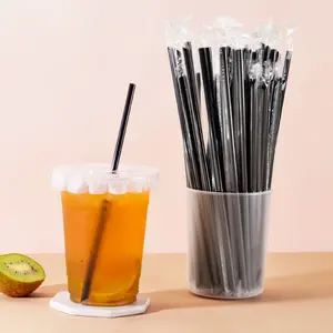 Food Grade Black Thick Straws, Disposable Large Diameter PET Straws for Bubble Tea, Individually Wrapped Cold Drink Straws for Coffee Shop – For Café Boba Tea Home Use