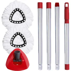 O-Ceda EasyWring Microfiber Spin Mop Head Base Handle Replacement Set with 2 Refills Triangle Head Cover & 30-58in Handle Set for White 1 Tank System